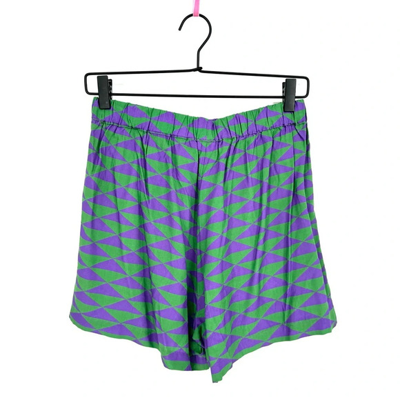 KULE Small The Reine Shorts Green Purple Grape Geometric Triangle Print Casual - Picture 4 of 9